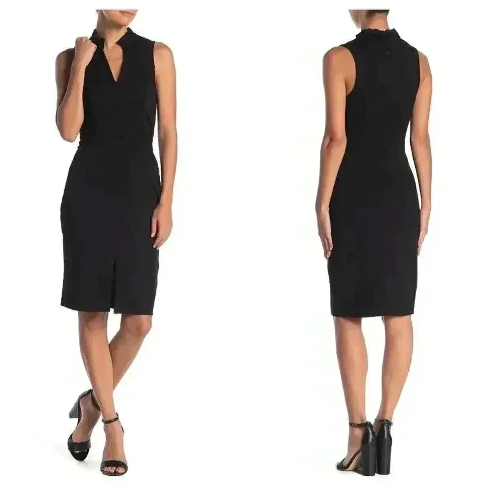 MAX &‎ ASH Split Neck Ruffle Trim Bodycon Dress